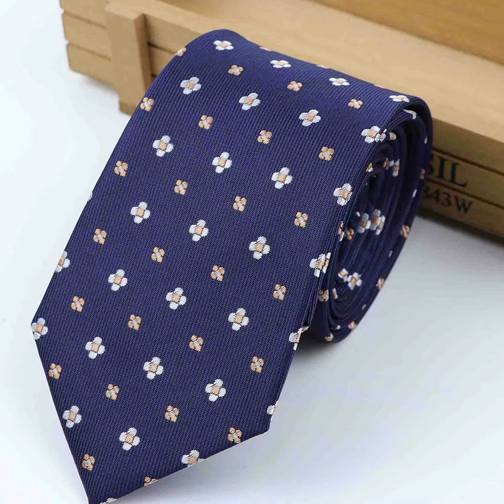 White, Yellow Floral on Navy Necktie