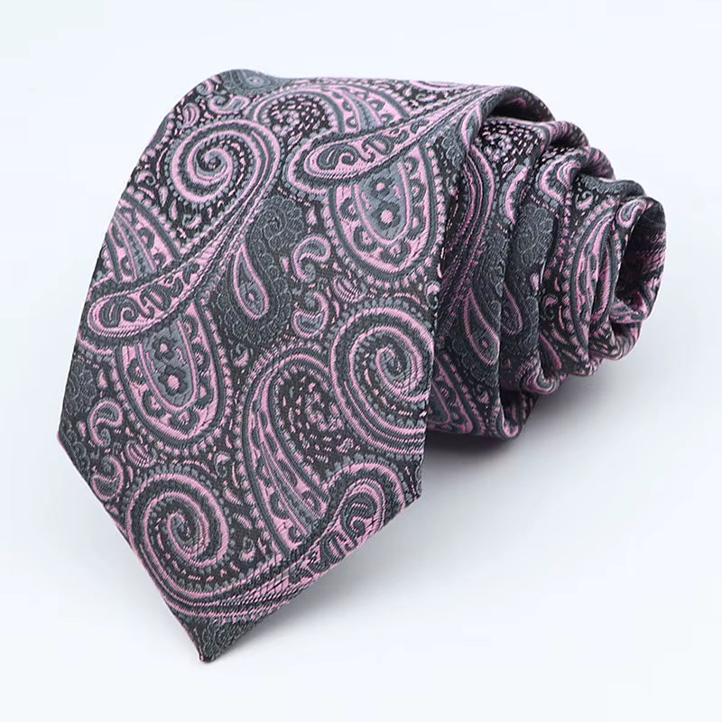 Charcoal Grey and Pink Paisley Necktie