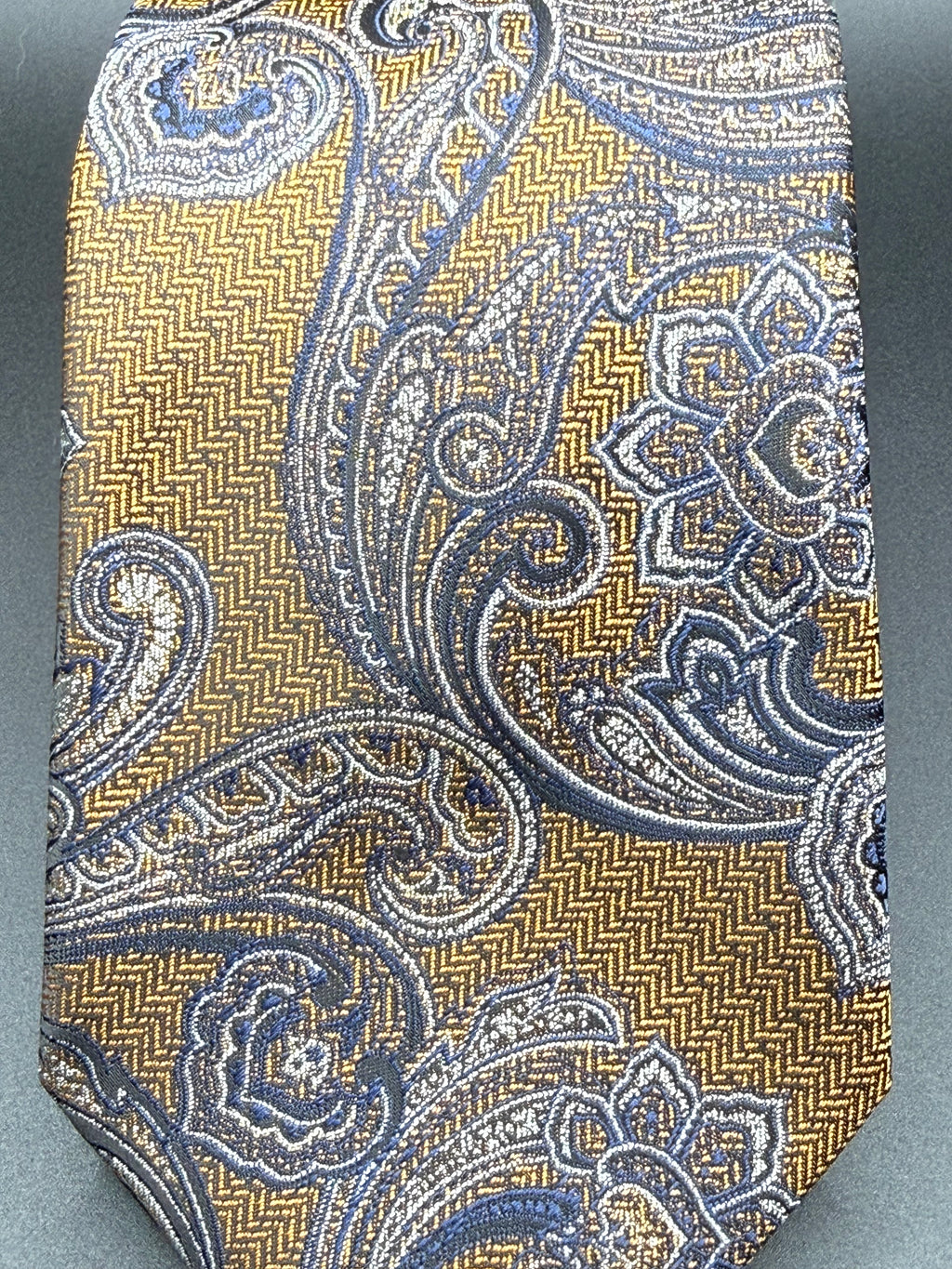 Silver and Sky Blue Vintage Paisley on Golden Yellow Necktie