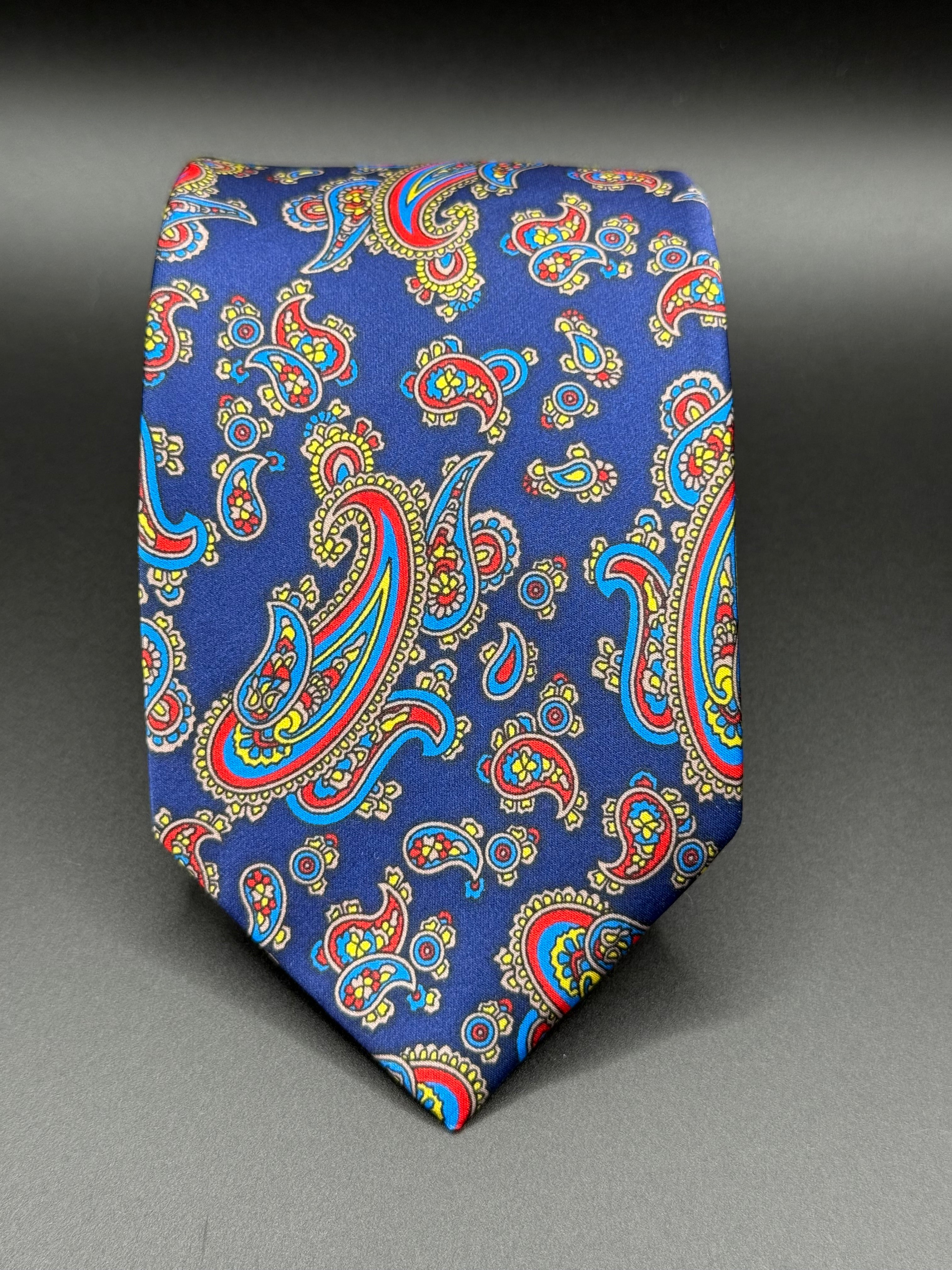 Red, Yellow, and Turquoise Vintage Paisley on Royal Blue Necktie