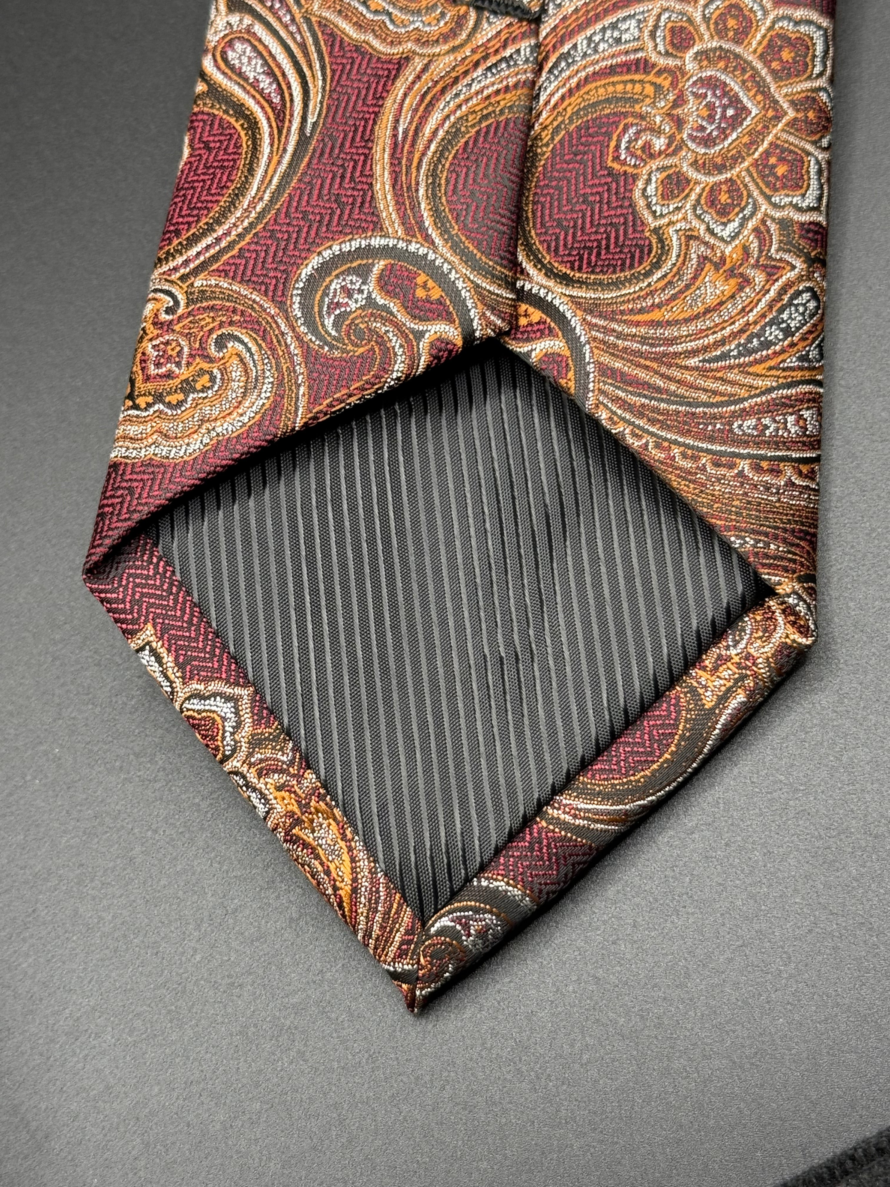 Gold, Cream, and Amber Vintage Paisley on Burgundy Necktie