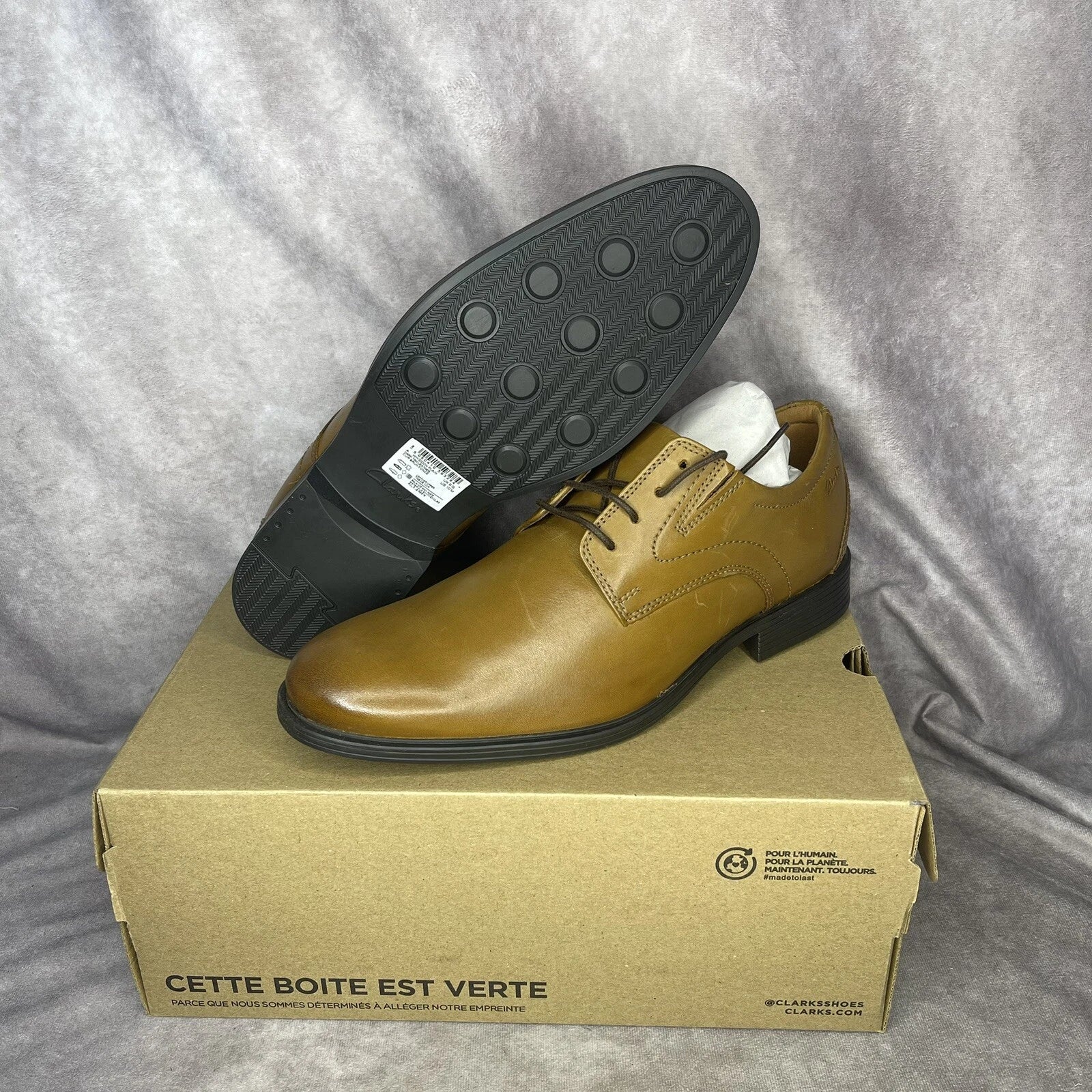 Clarks Men's Whiddon Plain Toe Oxford Dark Tan Dress shoe