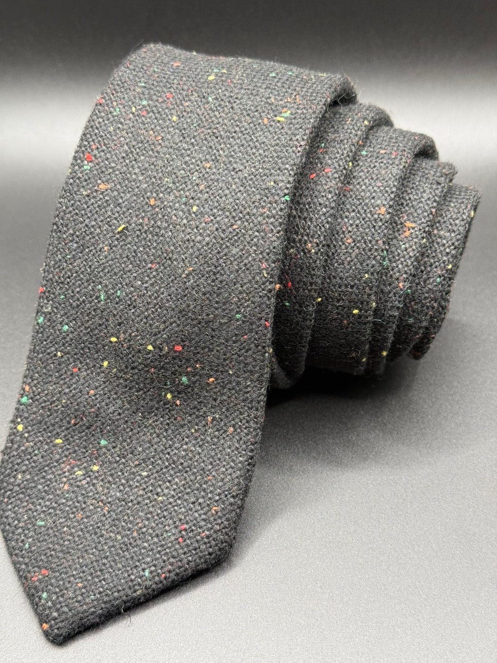 The Black Wool with Multicolored Speckles Necktie