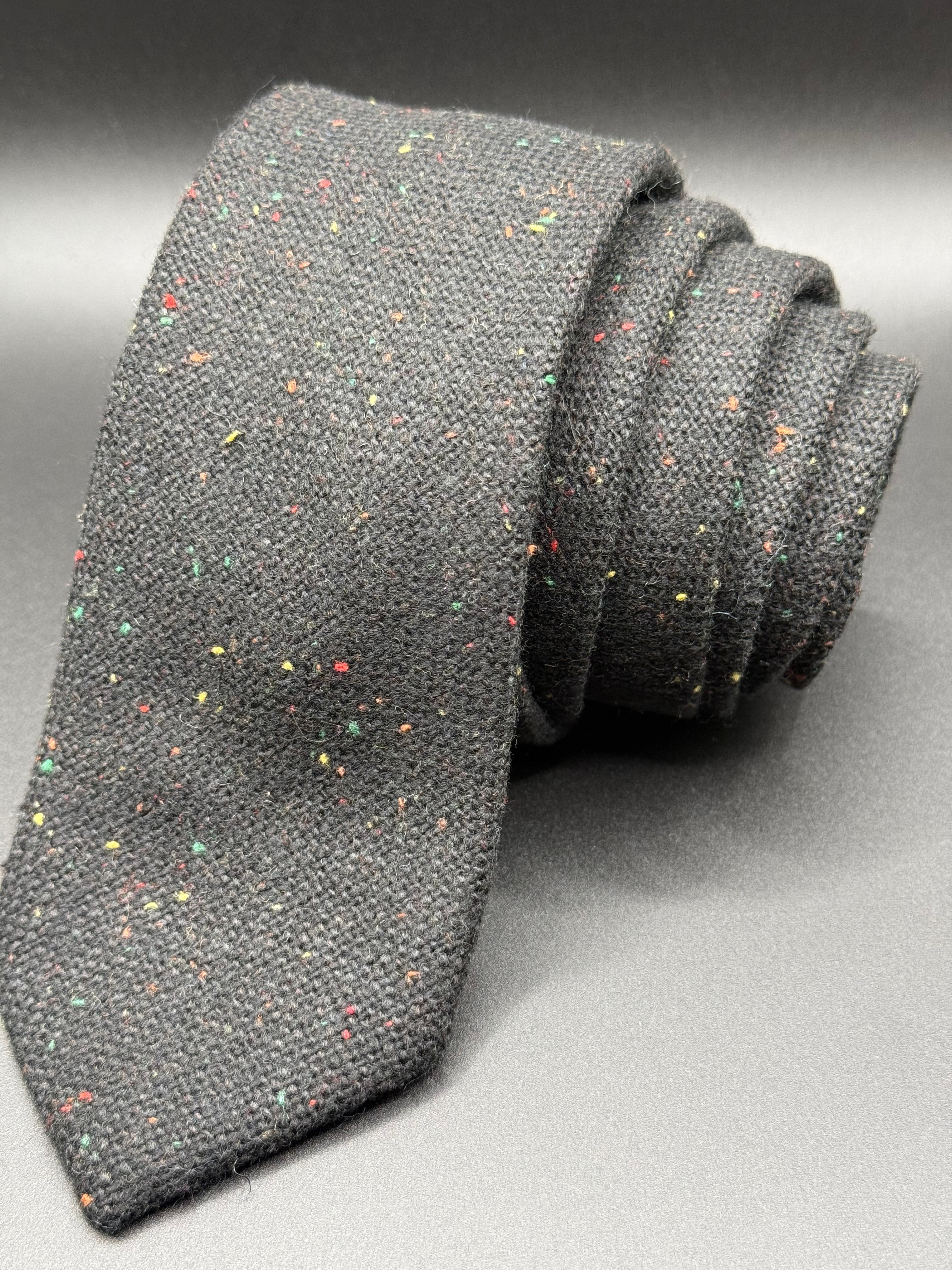 The Black Wool with Multicolored Speckles Necktie