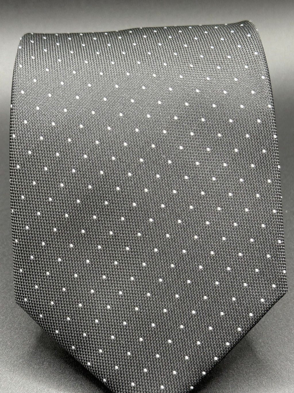 White Micro Dot on Black Necktie