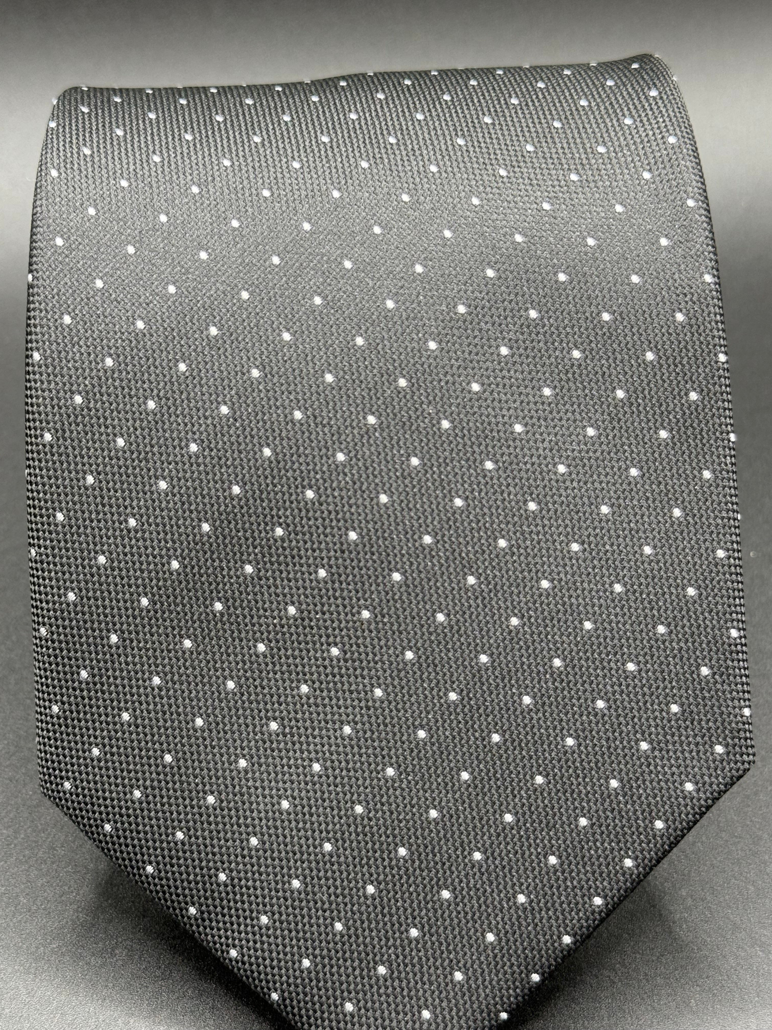 White Micro Dot on Black Necktie