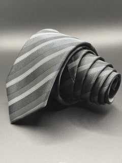 Charcoal, Grey and Silver Striped Necktie