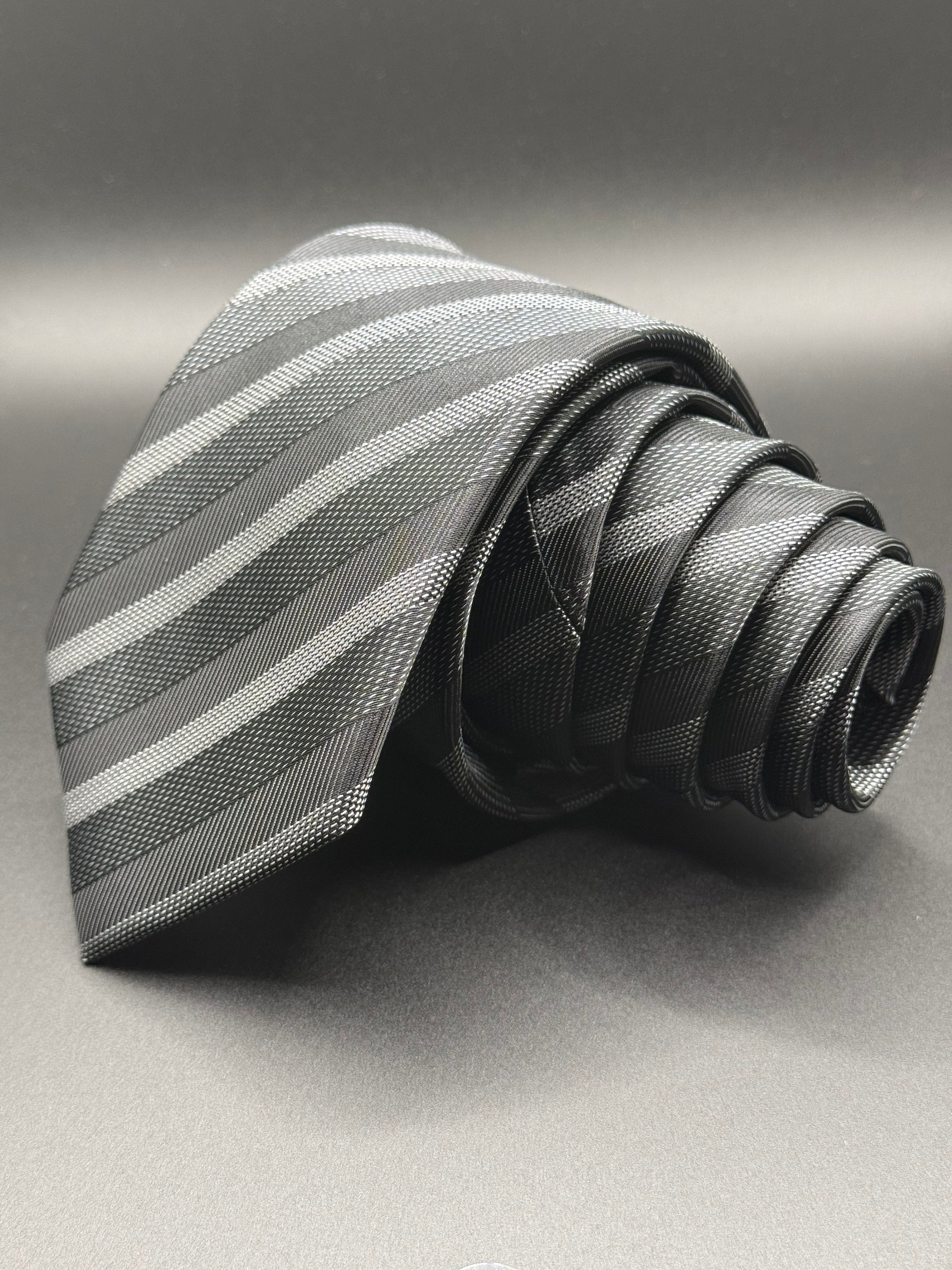 Charcoal, Grey and Silver Striped Necktie