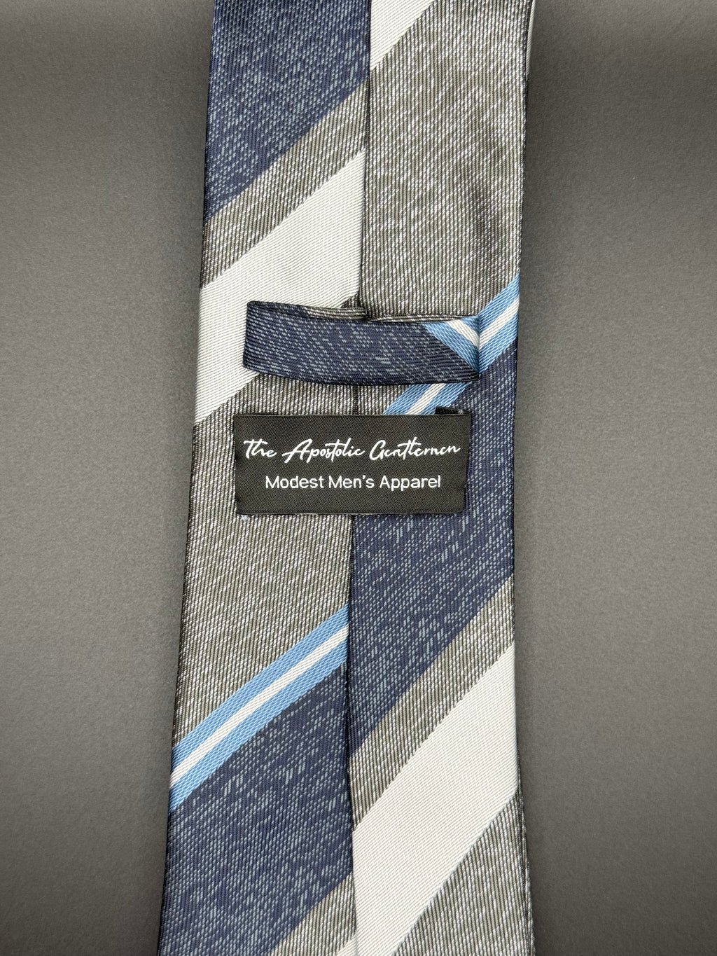 Navy, Silver, and Sky-Blue Striped Necktie