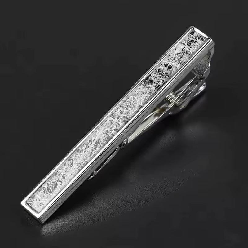 Silver speckle bar tie clip