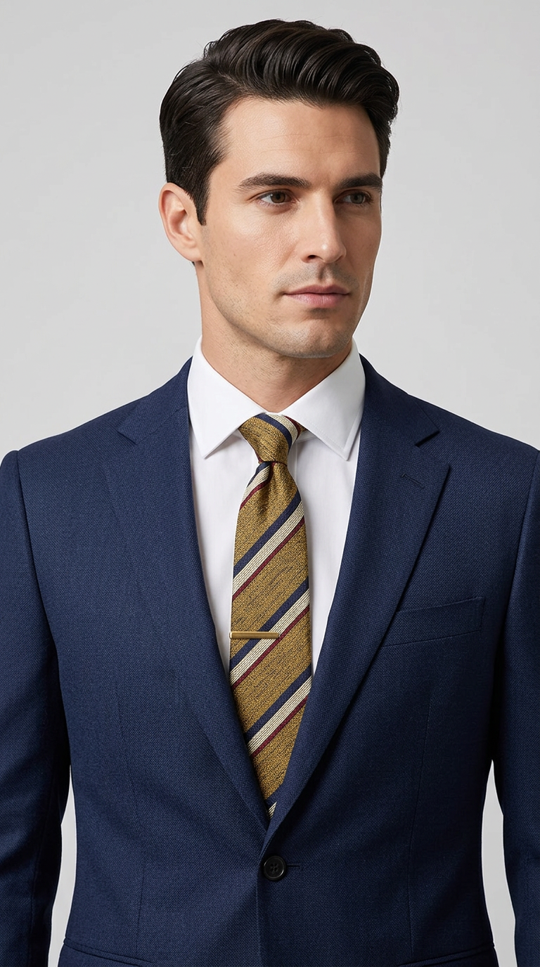 White, Blue, Red, and Golden Yellow Striped Necktie