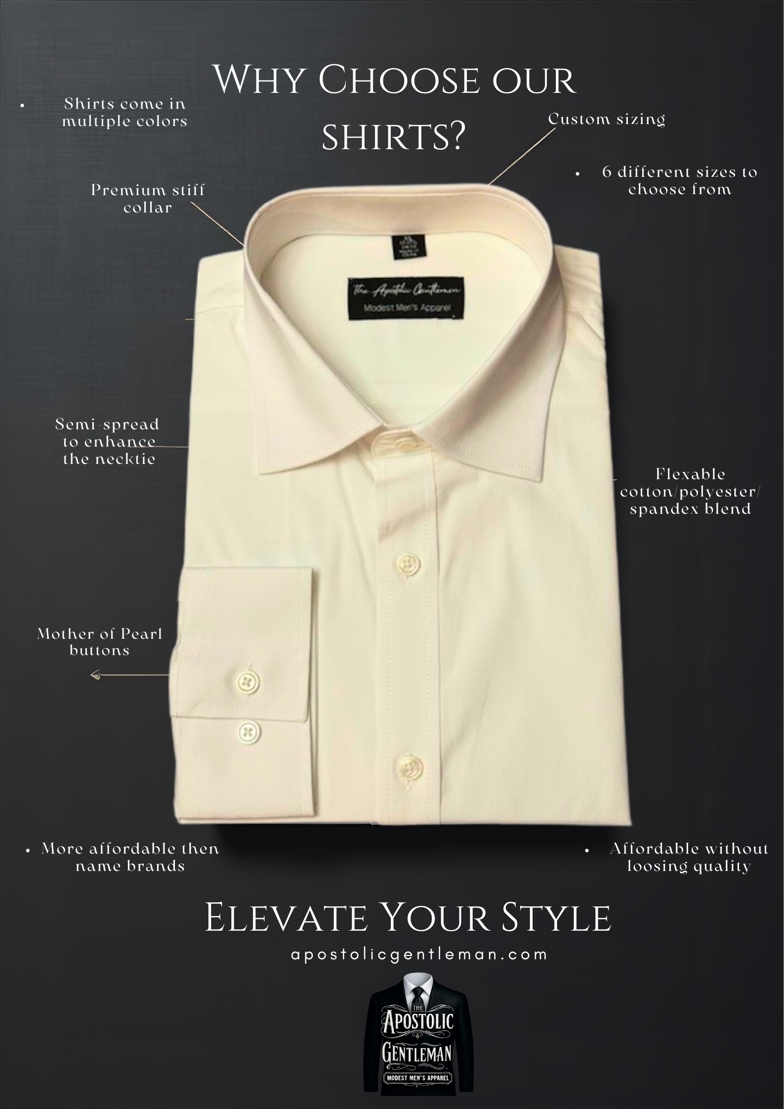 White Classic Men's Long Sleeve Dress Shirt The Apostolic Gentleman White Classic Men's Long Sleeve Dress Shirt The Apostolic Gentleman