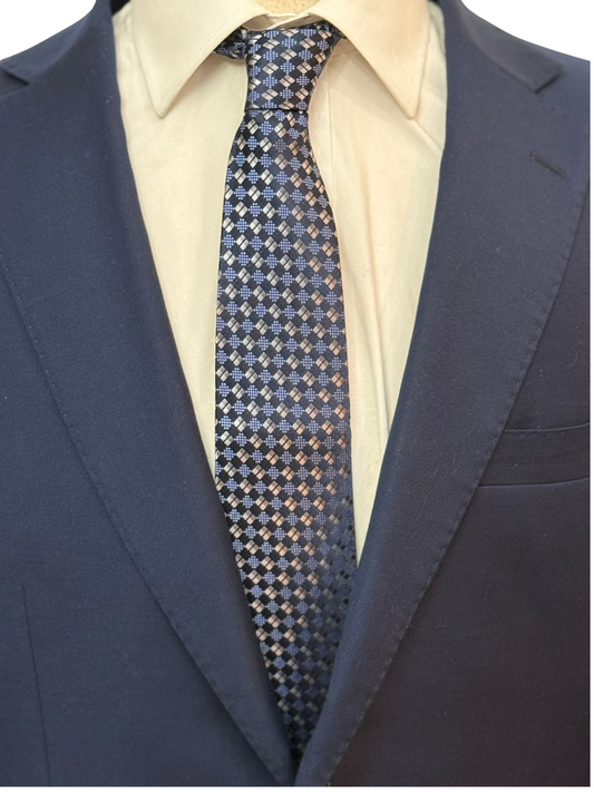 Navy, Black and Silver Geometric Necktie