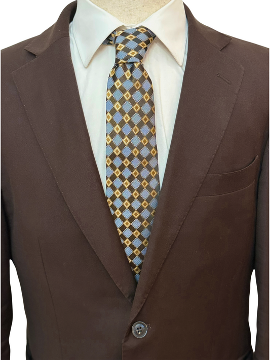 Honey Gold, Brown and Periwinkle Cross Check Necktie