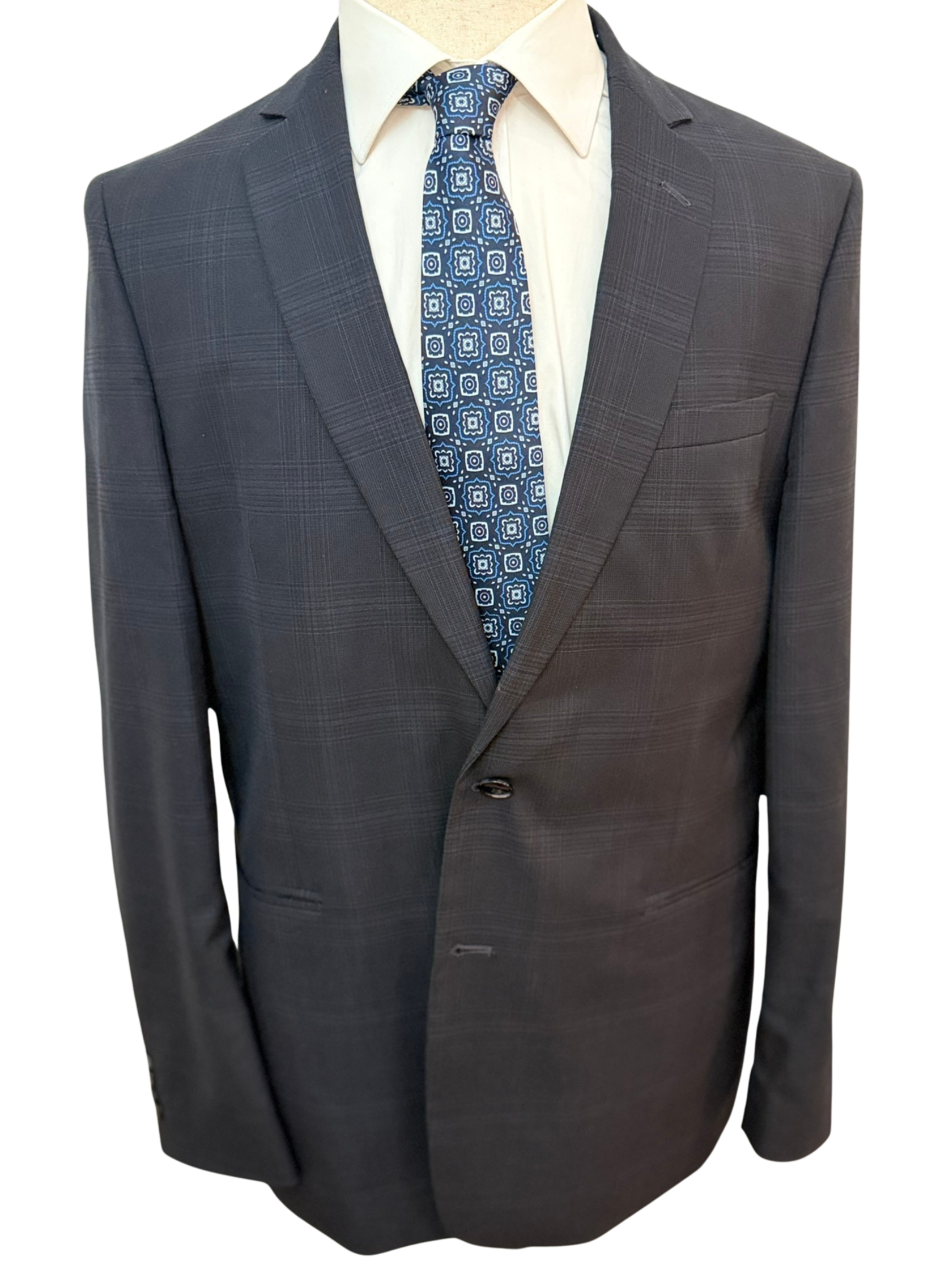 Royal Blue, Grey on Navy Geometric Necktie