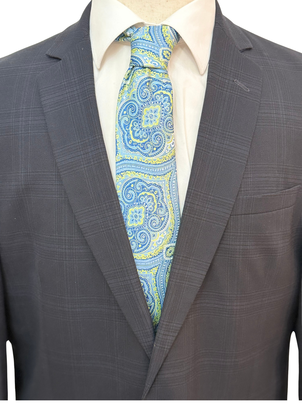 Lime Green and Steel Blue Paisley Necktie