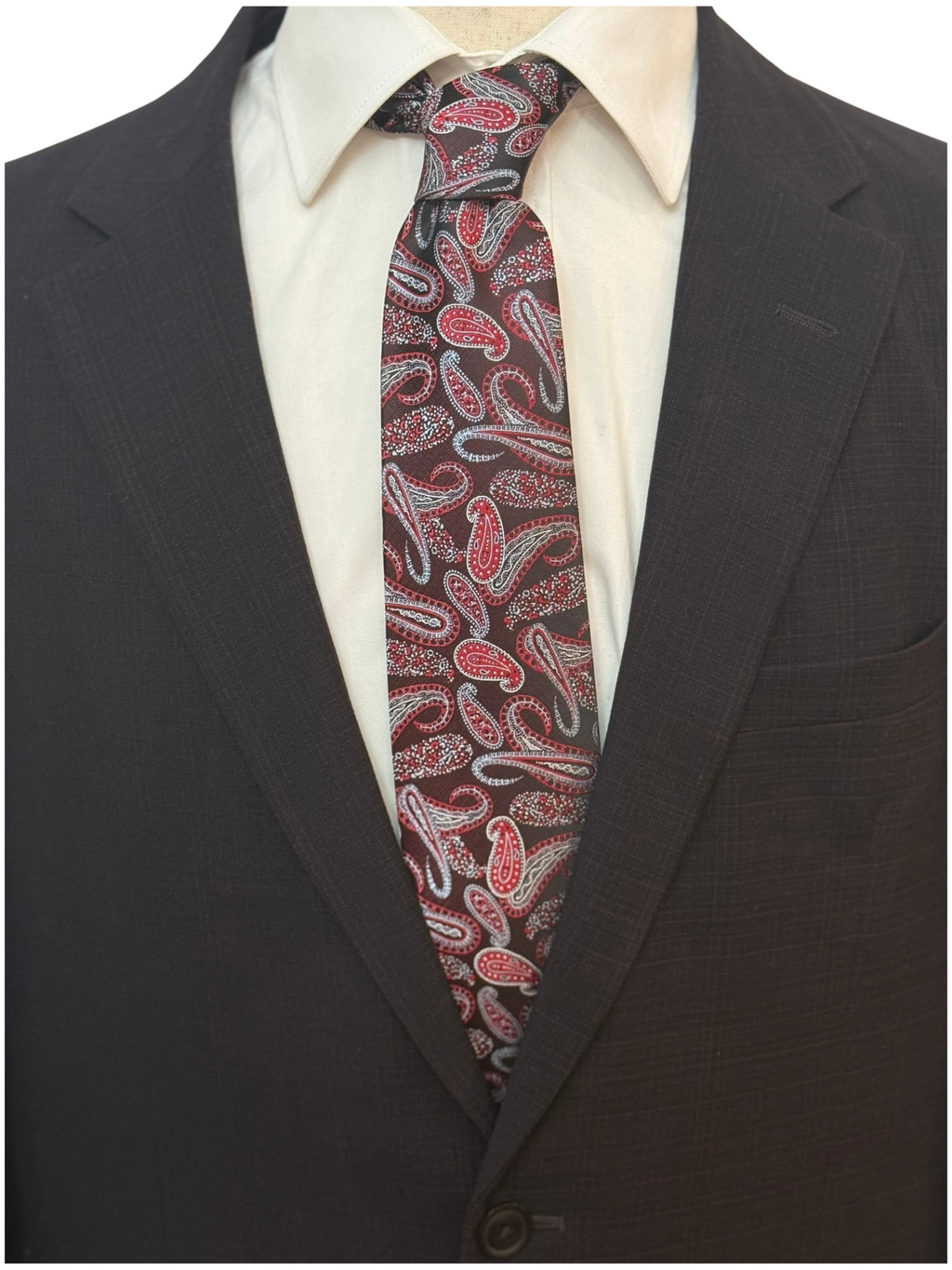 Red and Silver, on Red Paisley Necktie