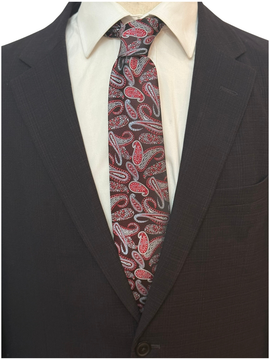 Red and Silver, on Red Paisley Necktie