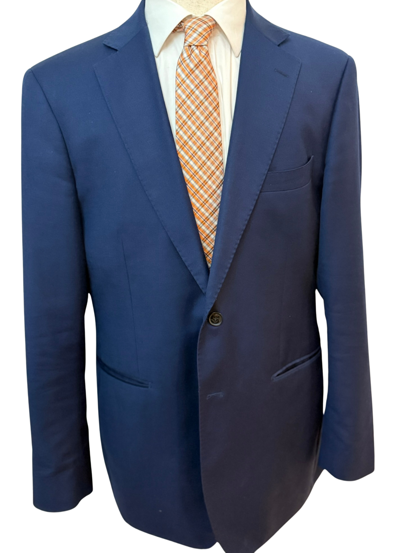 White, Powder Blue, and Navy on Orange Plaid Necktie