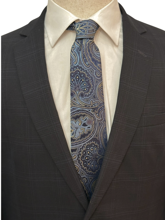 Steel Blue, Gold, and Navy Paisley Necktie