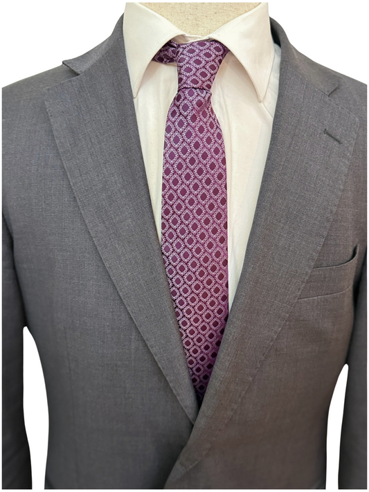 Rasberry and Gray Geometric Necktie