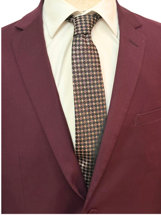 Burgundy and Copper Small Dotted Cross Check Necktie
