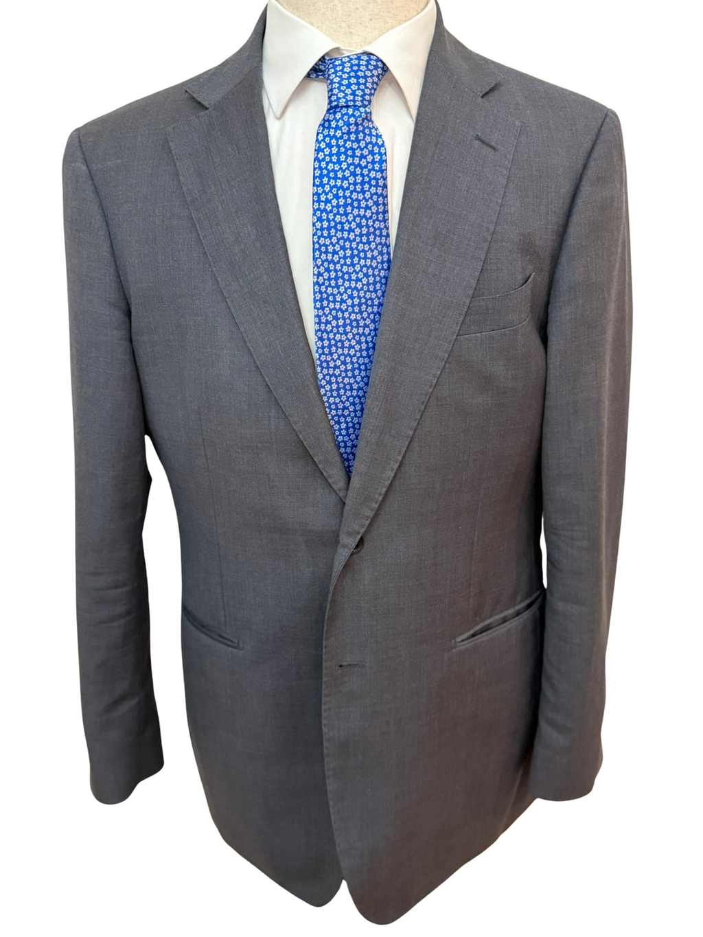 Grey Flower on Blue Necktie