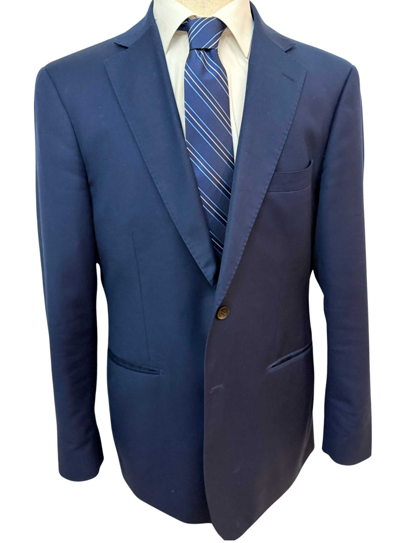 French Blue, White, and light Blue Stripes on Navy Necktie