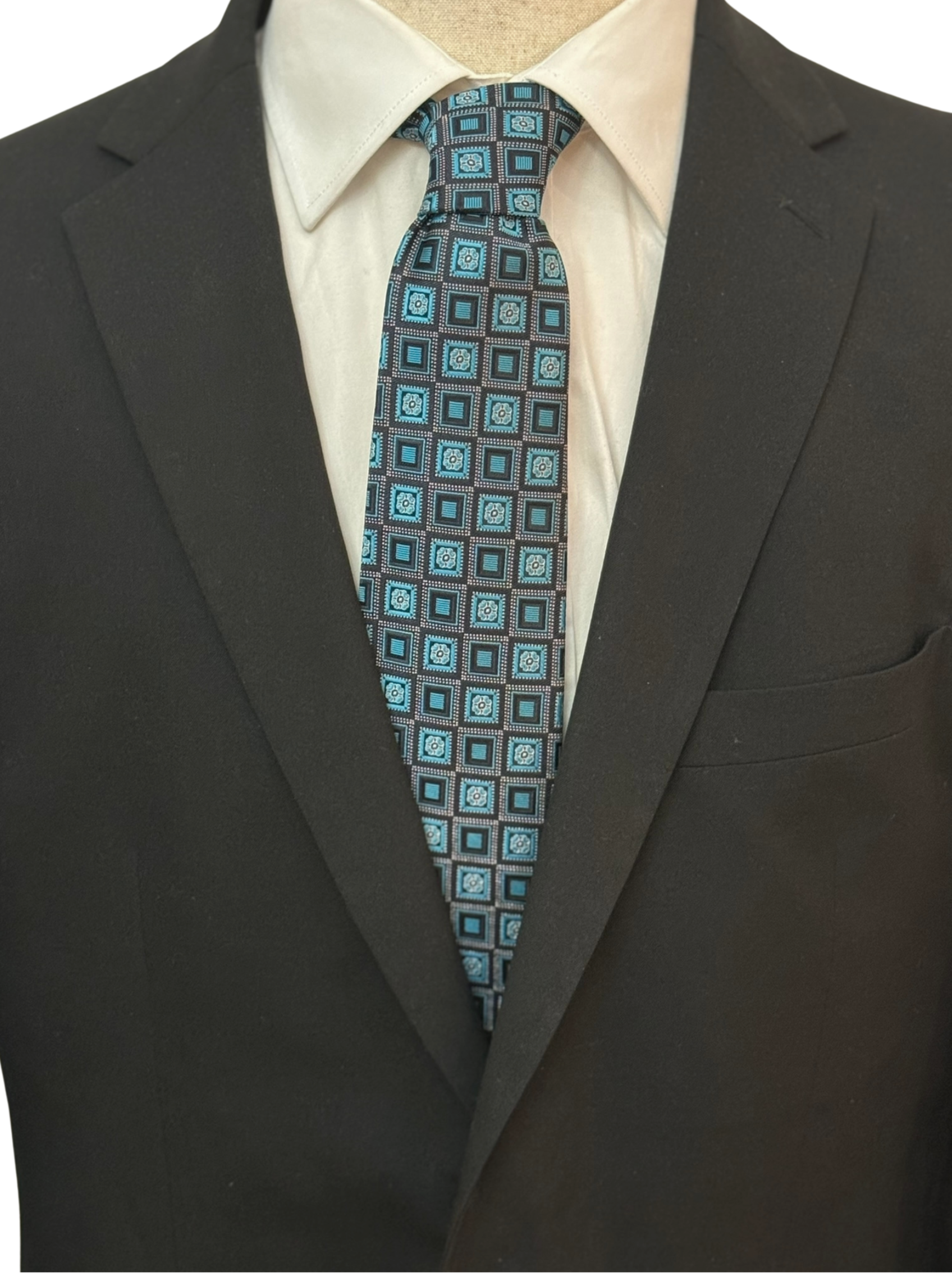 Oasis Blue and Black Retro Flower Necktie
