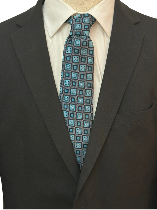 Oasis Blue and Black Retro Flower Necktie