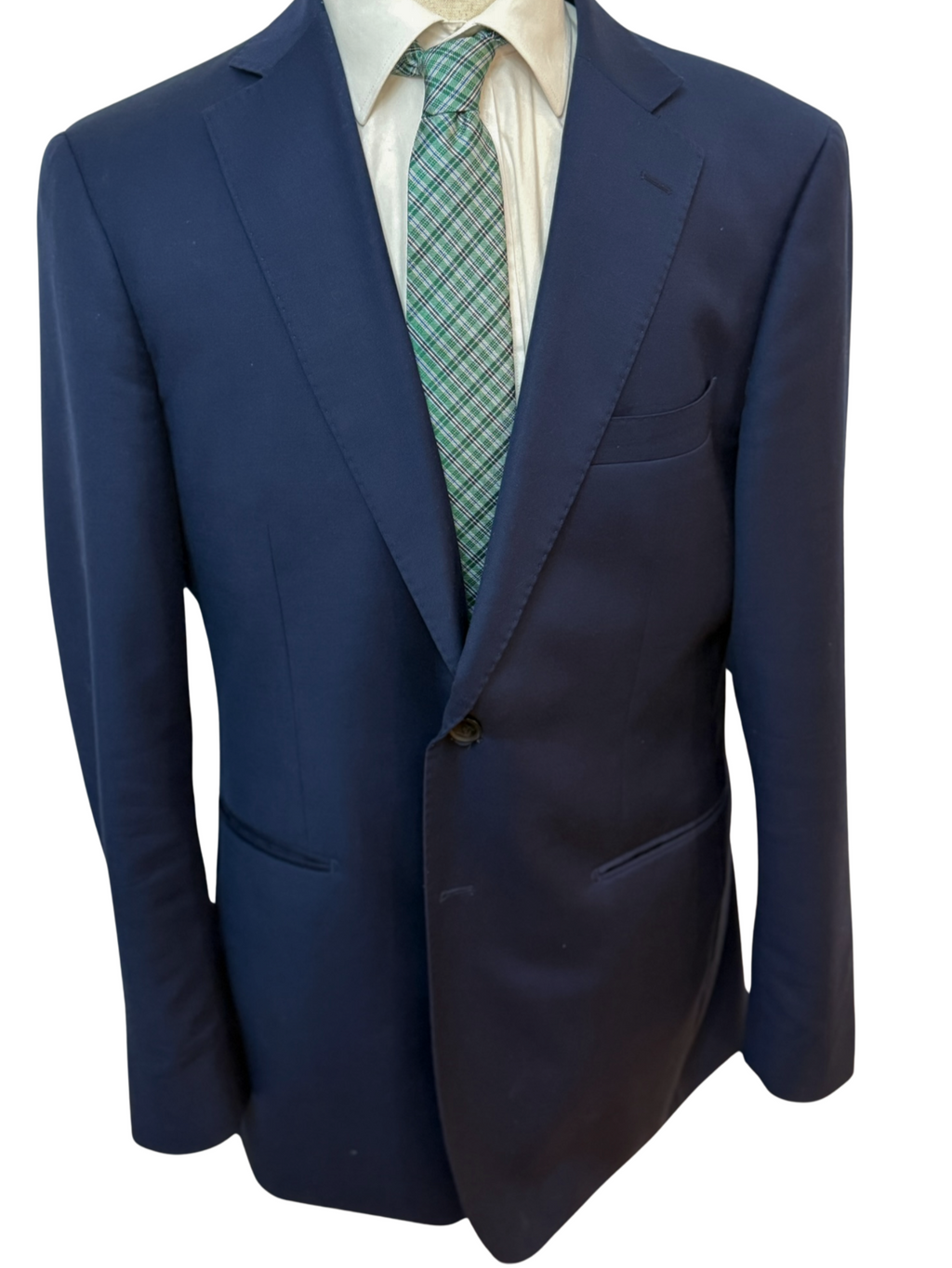 White, Black, Blue Multi Striped on Green Plaid Necktie