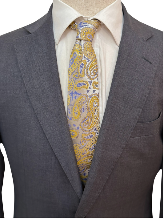 Mustard and Steel Blue Platinum Paisley Necktie