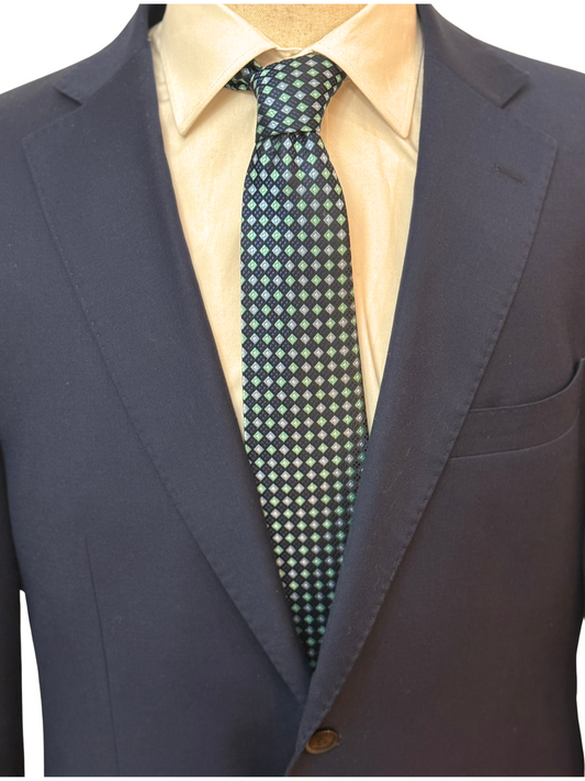 Turquoise Navy Blue Diamonds Necktie