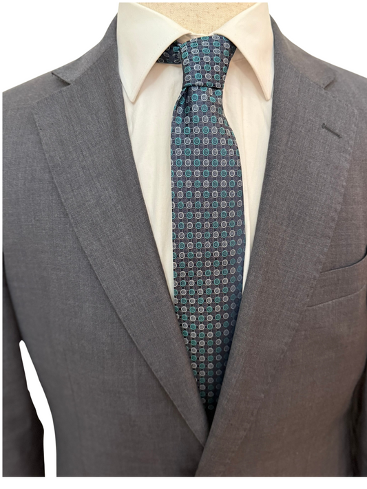Teal Green and Silver Multi Small Dotted Necktie