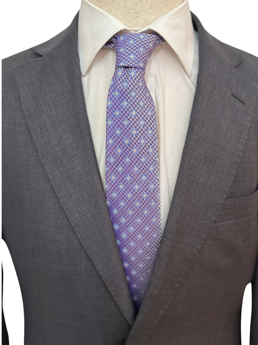 Steel Blue, Yellow Dots on Lavender Necktie