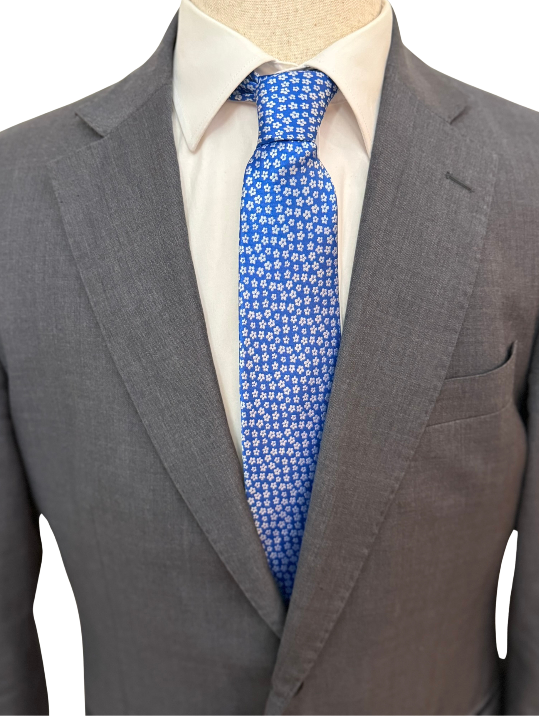 Grey Flower on Blue Necktie