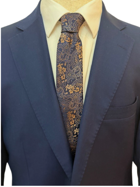 Bronze, Copper, and Gold Paisley on Navy Necktie