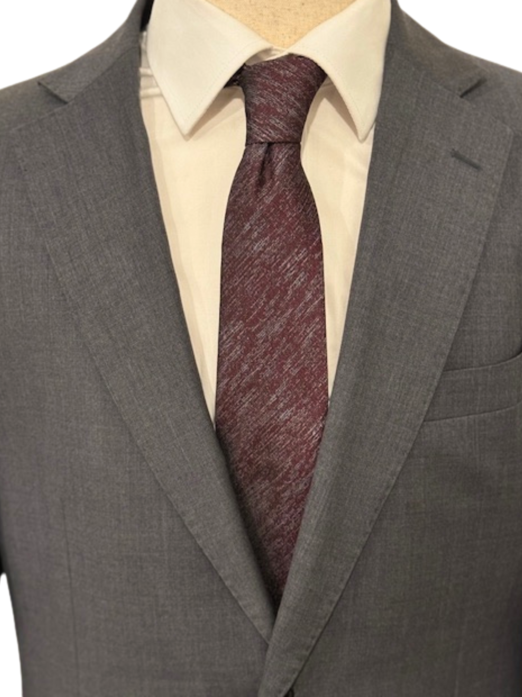 Charcoal Grey Heathered Weave on Burgundy Necktie