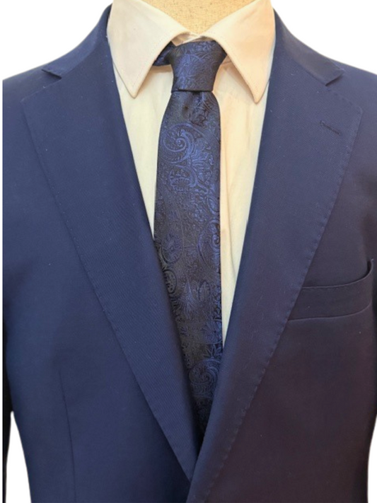 Bright Blue Paisley on Navy Necktie