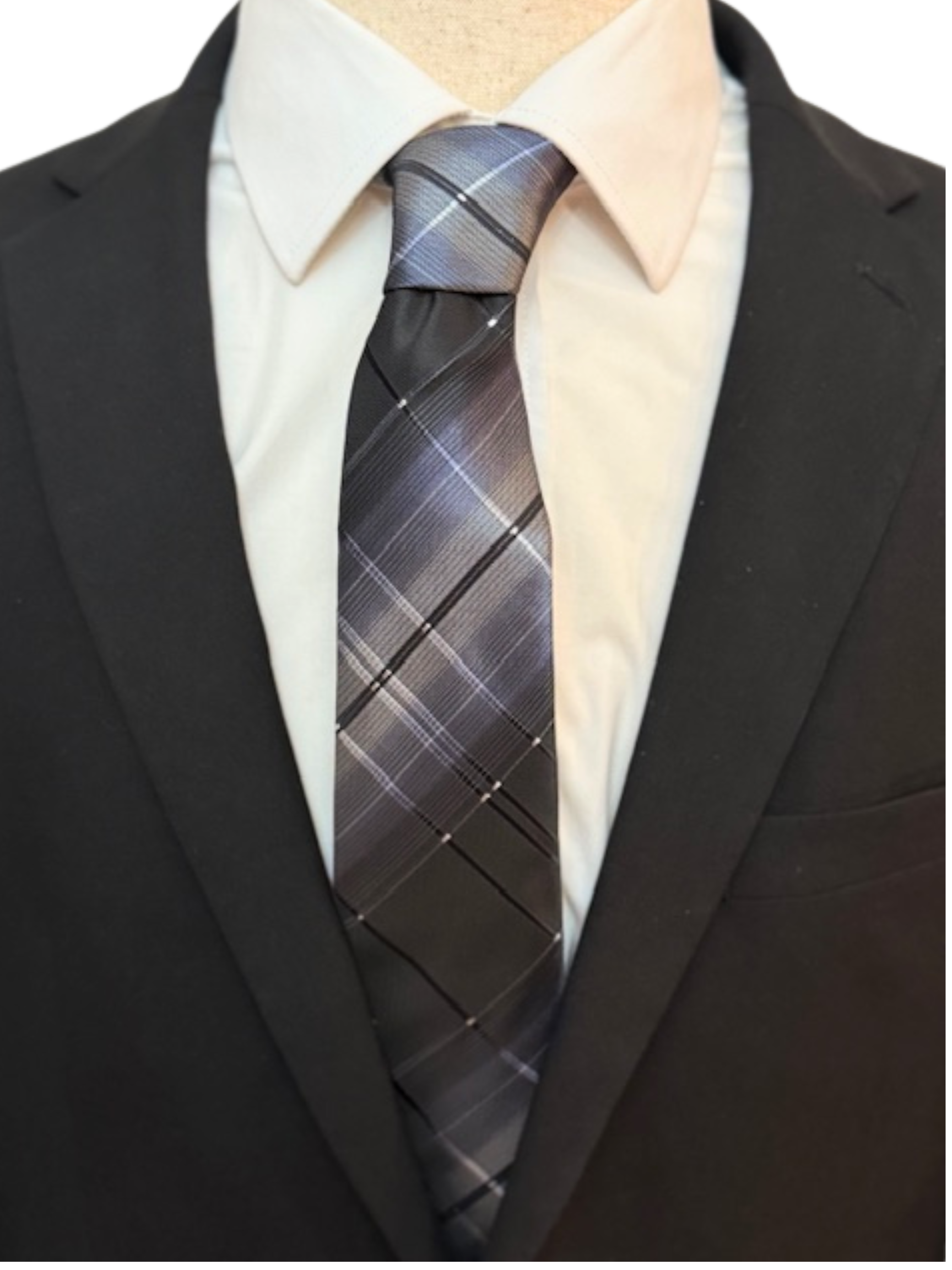 Silver, Grey and Black Plaid Necktie