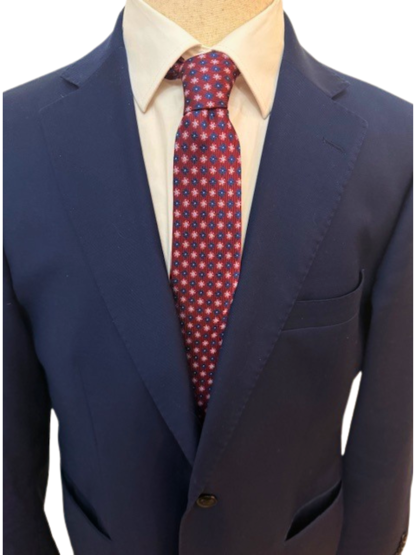 Burgundy, Blue Floral Medallion on Burgundy Necktie