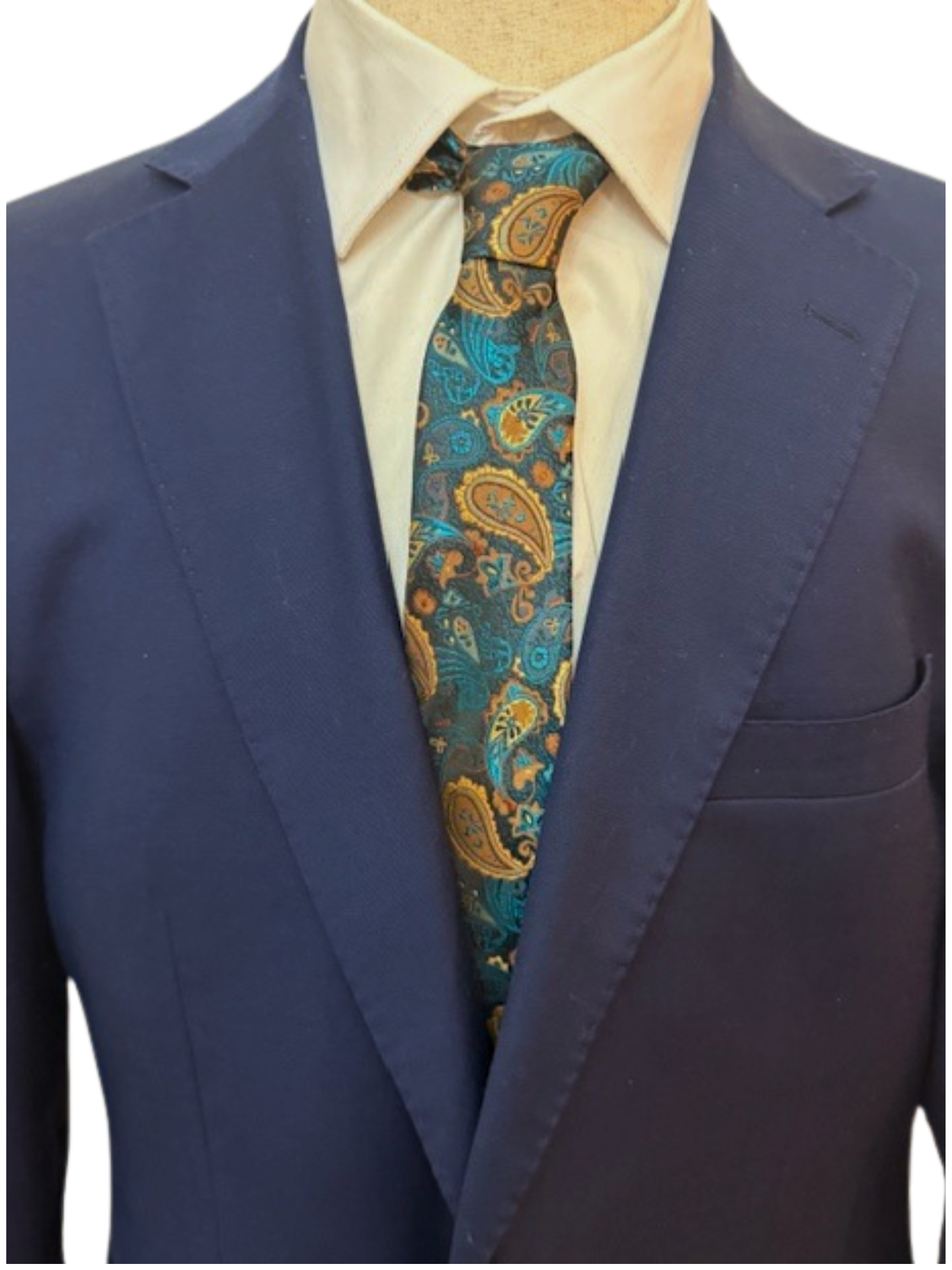 Gold, Teal, and Turquoise Paisley on Charcoal Grey Necktie
