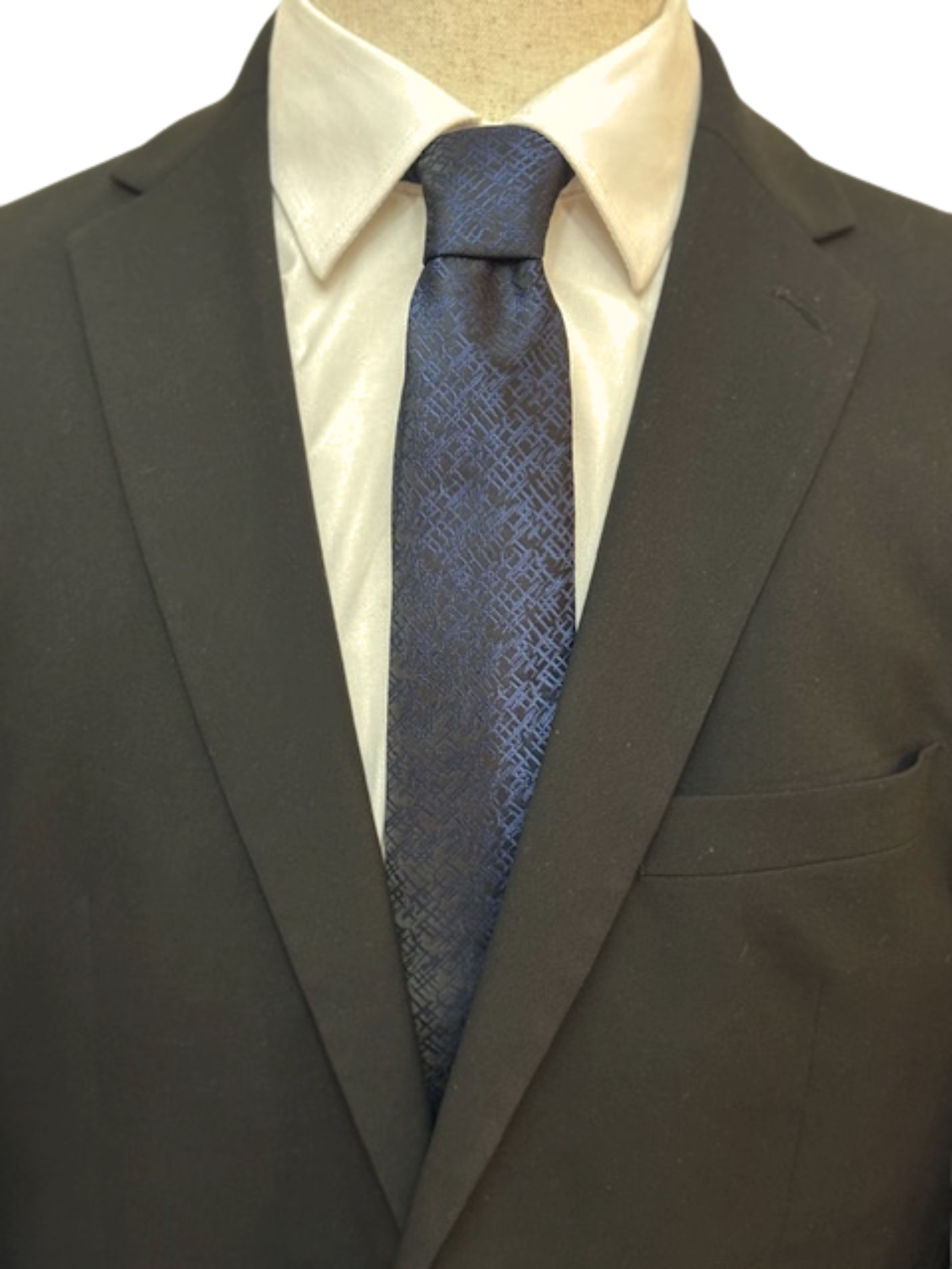 Dynamic Deep Blue Weave on Black Necktie