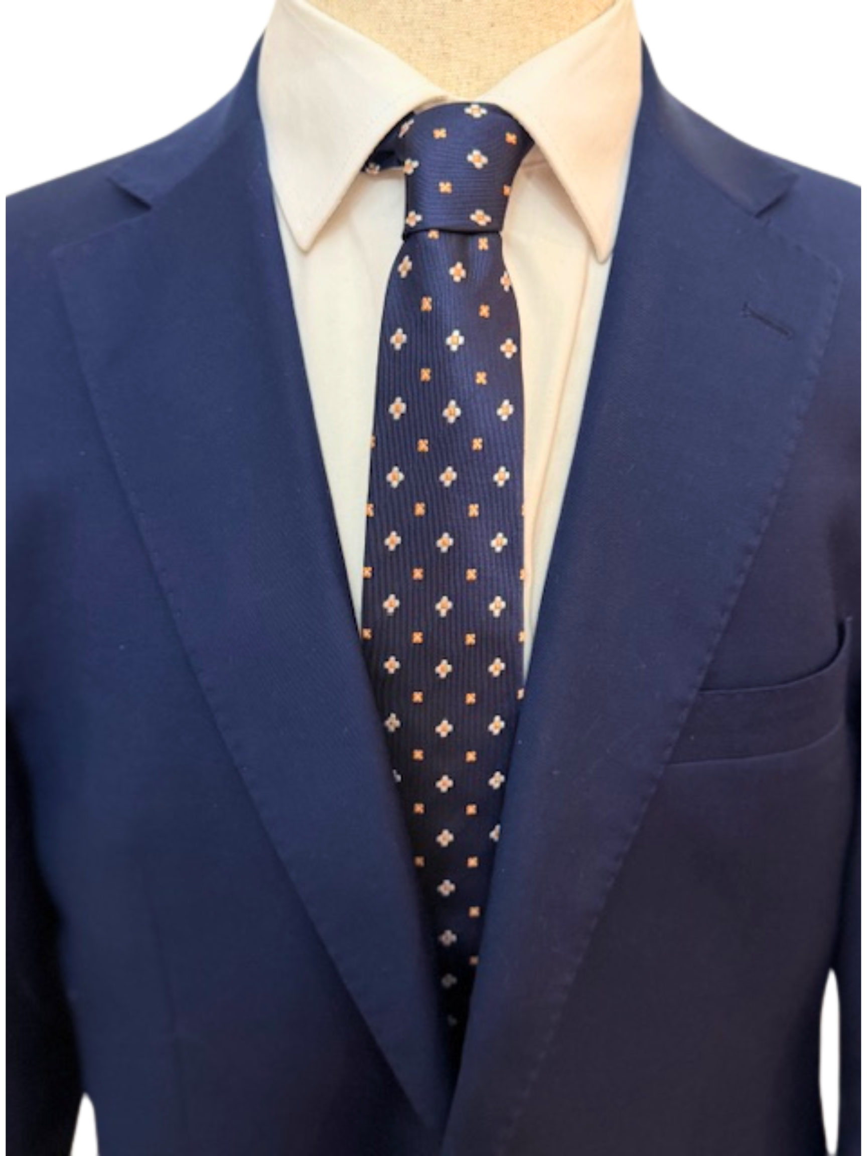 White, Yellow Floral on Navy Necktie