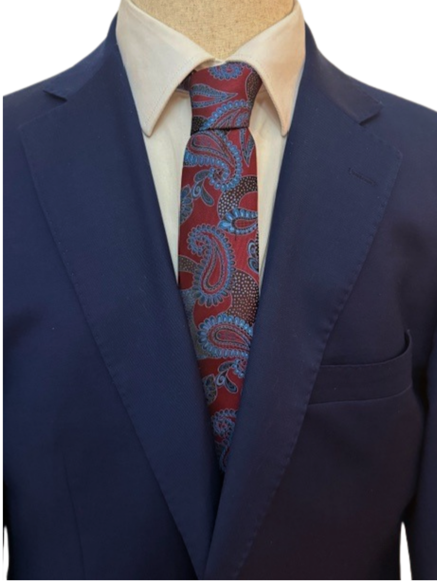 Baby Blue and Burgundy Paisley on Burgundy Necktie