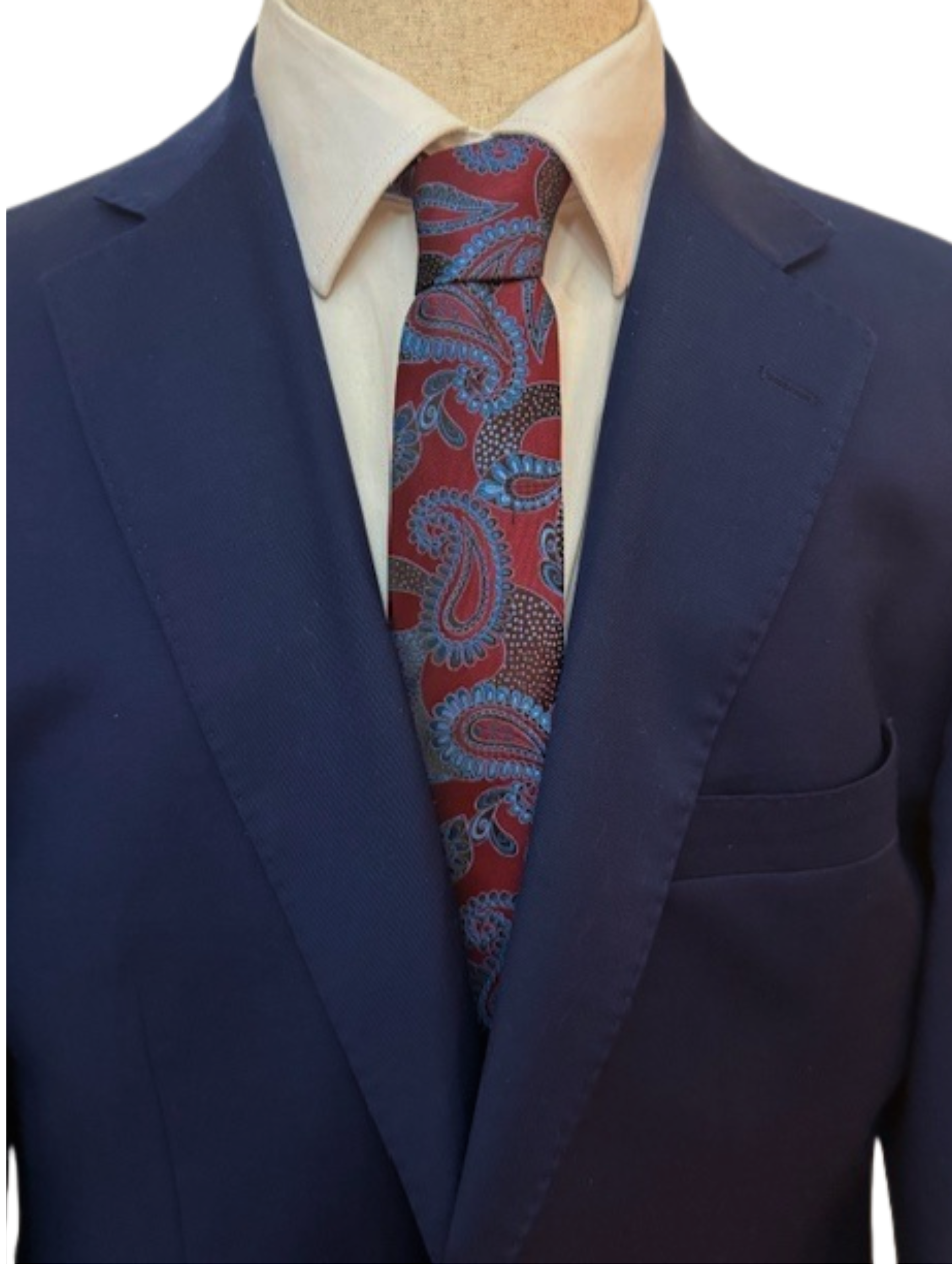 Baby Blue and Burgundy Paisley on Burgundy Necktie