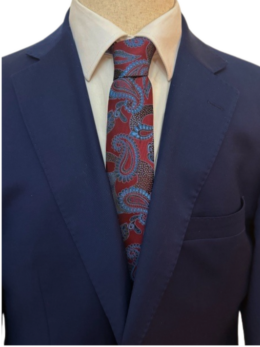 Baby Blue and Burgundy Paisley on Burgundy Necktie