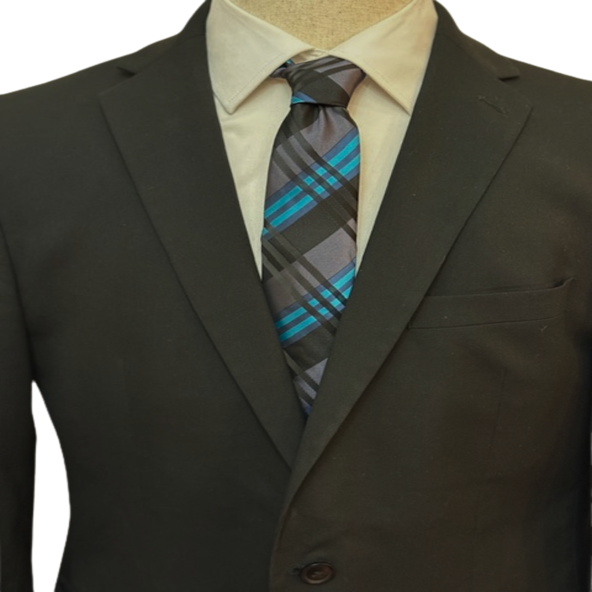 Black, Grey, and Aqua Blue Striped Necktie