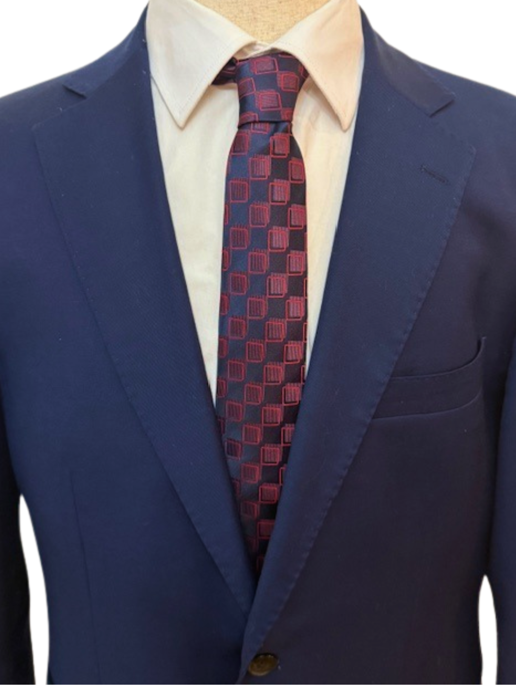 Red Cubes on Navy Geometric Necktie
