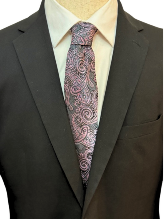 Charcoal Grey and Pink Paisley Necktie